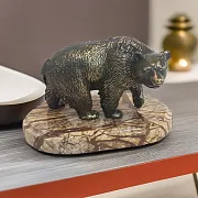 Подарочная статуэтка «Медведь таежный» из бронзы с мрамором — фотография 1