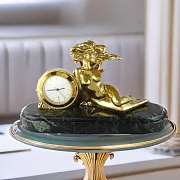 Настольные часы со скульптурой девушки из бронзы и змеевика — красивый подарок — фотография 1