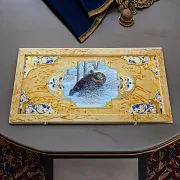 Деревянные нарды «Схватка» с позолоченной златоустовской гравюрой в подарок — фотография 1