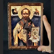 На память: Икона. Св. Николай Чудотворец. Дерев — фотография 1