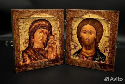 На память: Складень деревянный. Богоматерь Казанская и Спасит