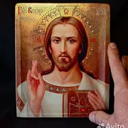 Икона "Христос Вседержитель" авторская техника — оригинальный подарок — фотография 1