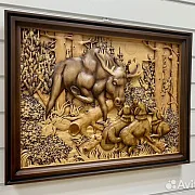 Резная картина «Гон на лося» 60×46 см — оригинальный подарок — фотография 2